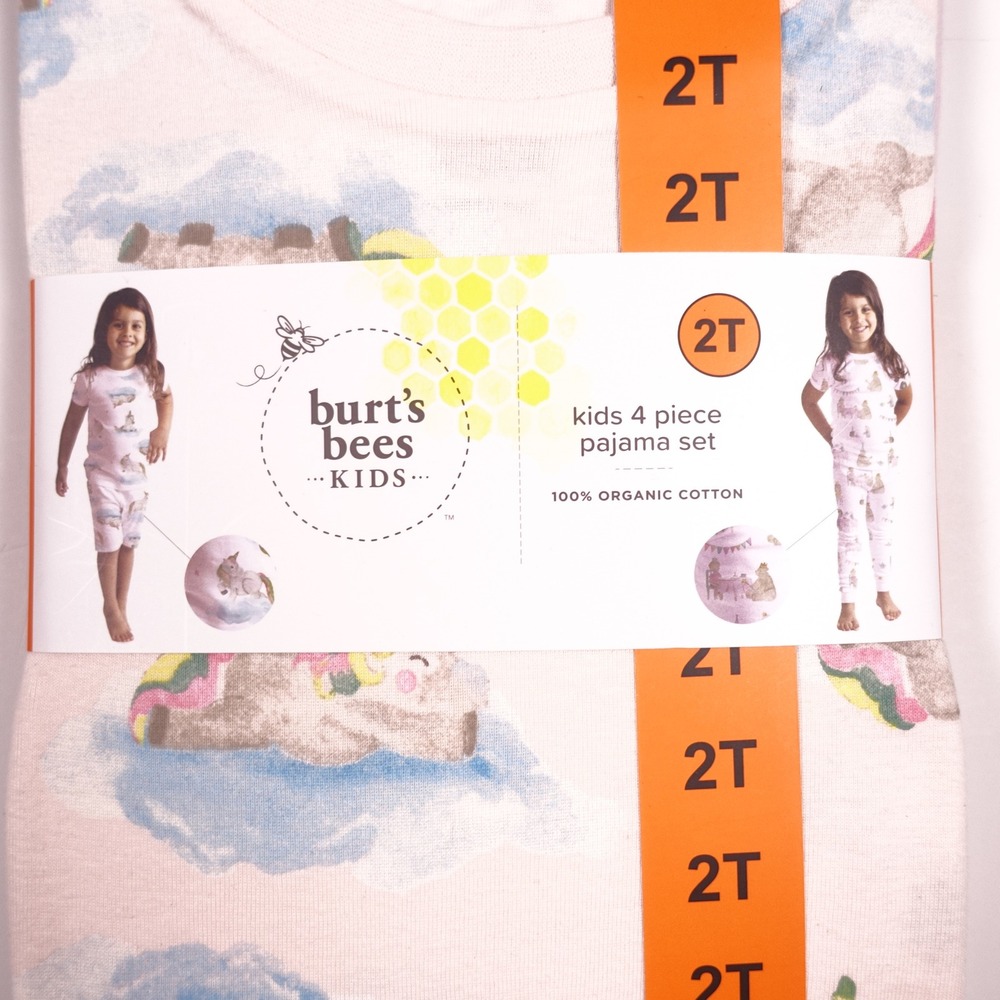 Burt's Bees Kids 4 Piece Pajama Set 2T Pink Tea Party 100% Organic Cotton NEW - Picture 2 of 4
